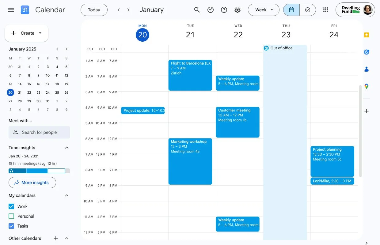 time-zone view in Google Calendar on the web